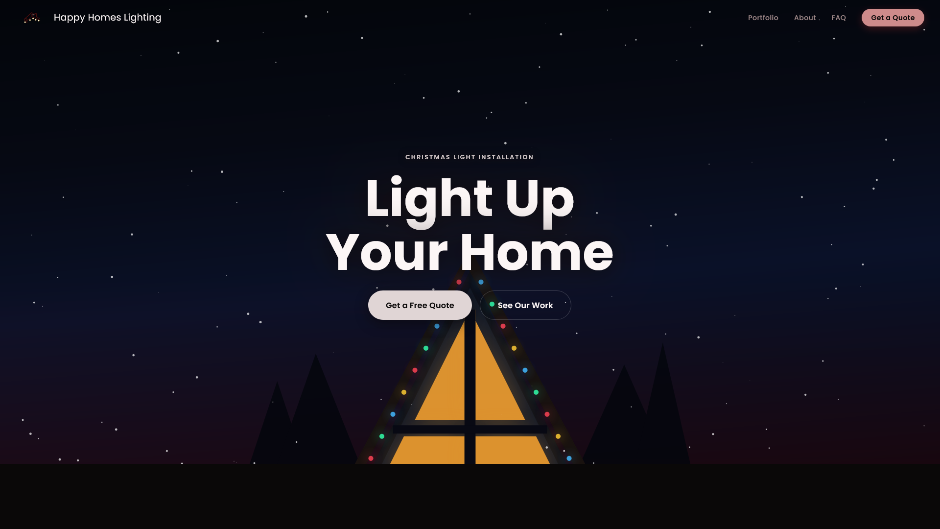 Homepage of Happy Homes Lighting, a lighting company website built by AlpinePages