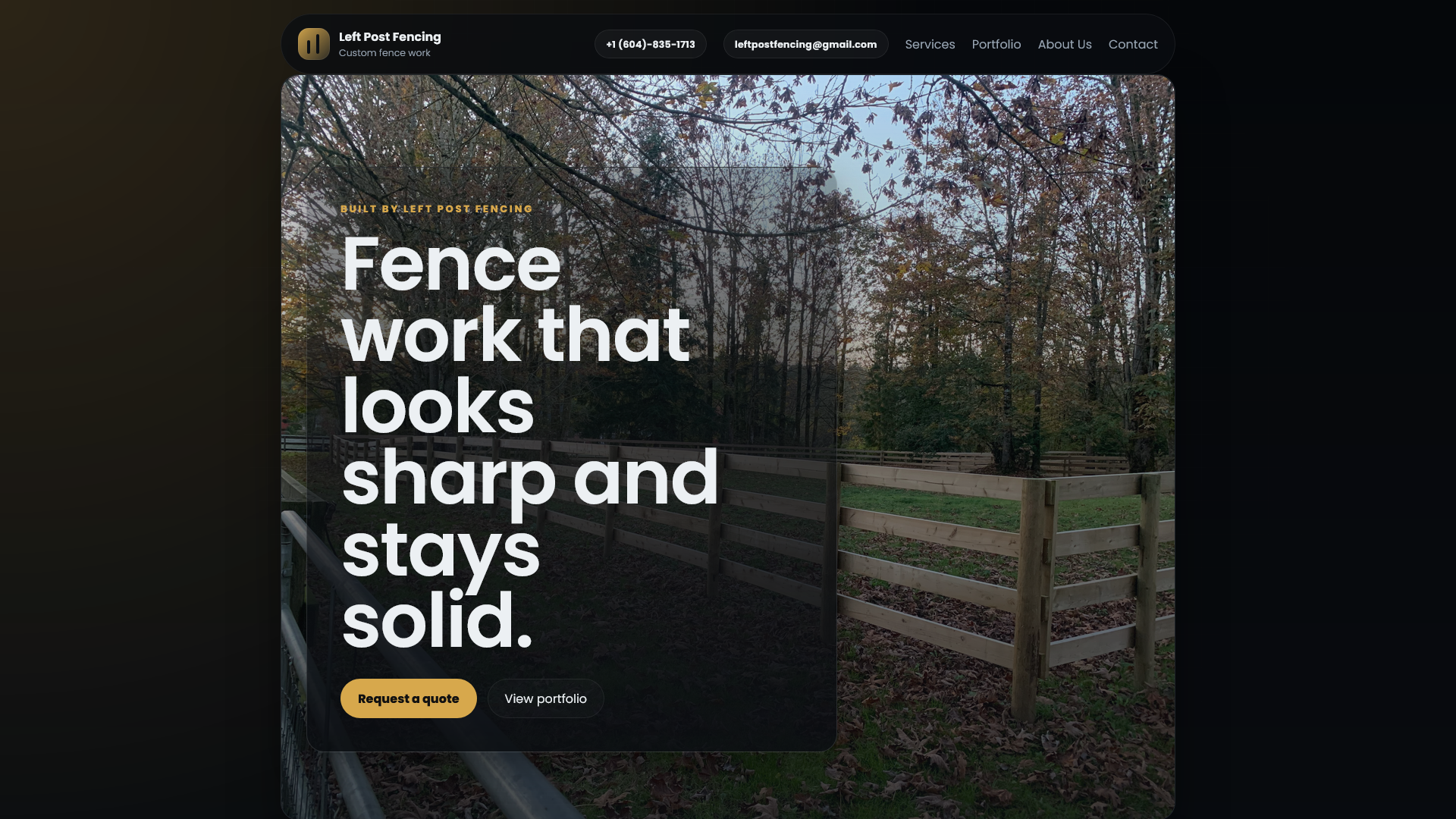 Homepage of Left Post Fencing, a contractor website built by AlpinePages